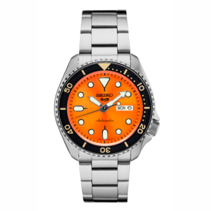 Seiko 5 Sports Superman SRPD59K1 Automatic 100M Orange Dial Stainless Steel Bracelet Men's Watch 